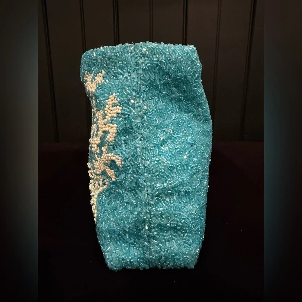 Moyna Turquoise and Cream Beaded Clutch